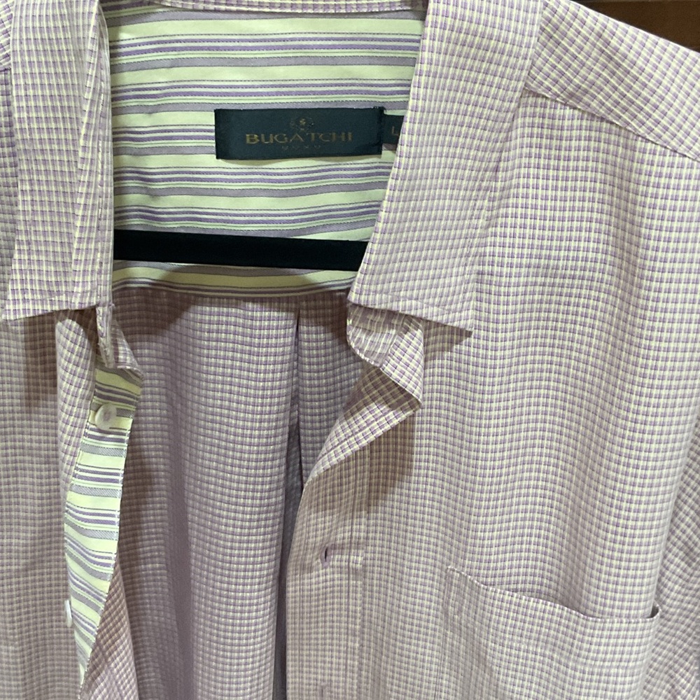 Bugatchi Men's Lavender and White Checkered Shirt